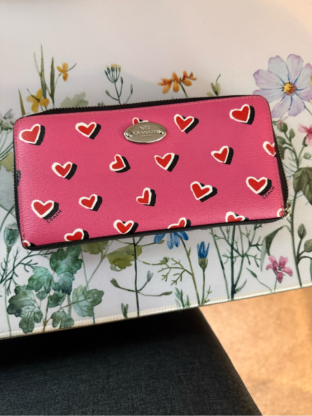 Coach Pink Heart Print Zip Wallet